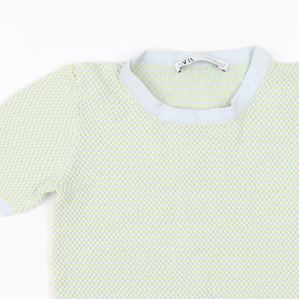 Zara Womens Green Viscose Basic T-Shirt Size M Round Neck