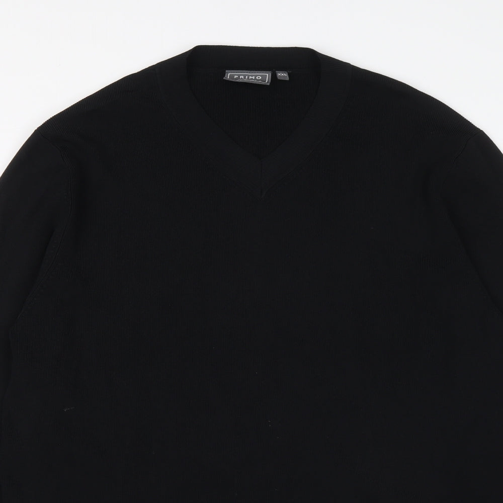 Primo Mens Black V-Neck Nylon Pullover Jumper Size 2XL Long Sleeve
