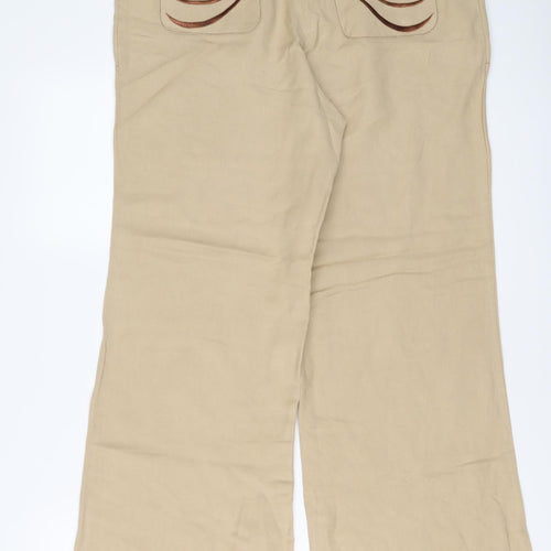 Klass Womens Beige Linen Trousers Size 12 L28 in Regular Button