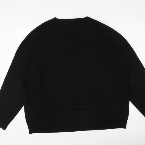 BHS Mens Black V-Neck Acrylic Pullover Jumper Size 2XL Long Sleeve