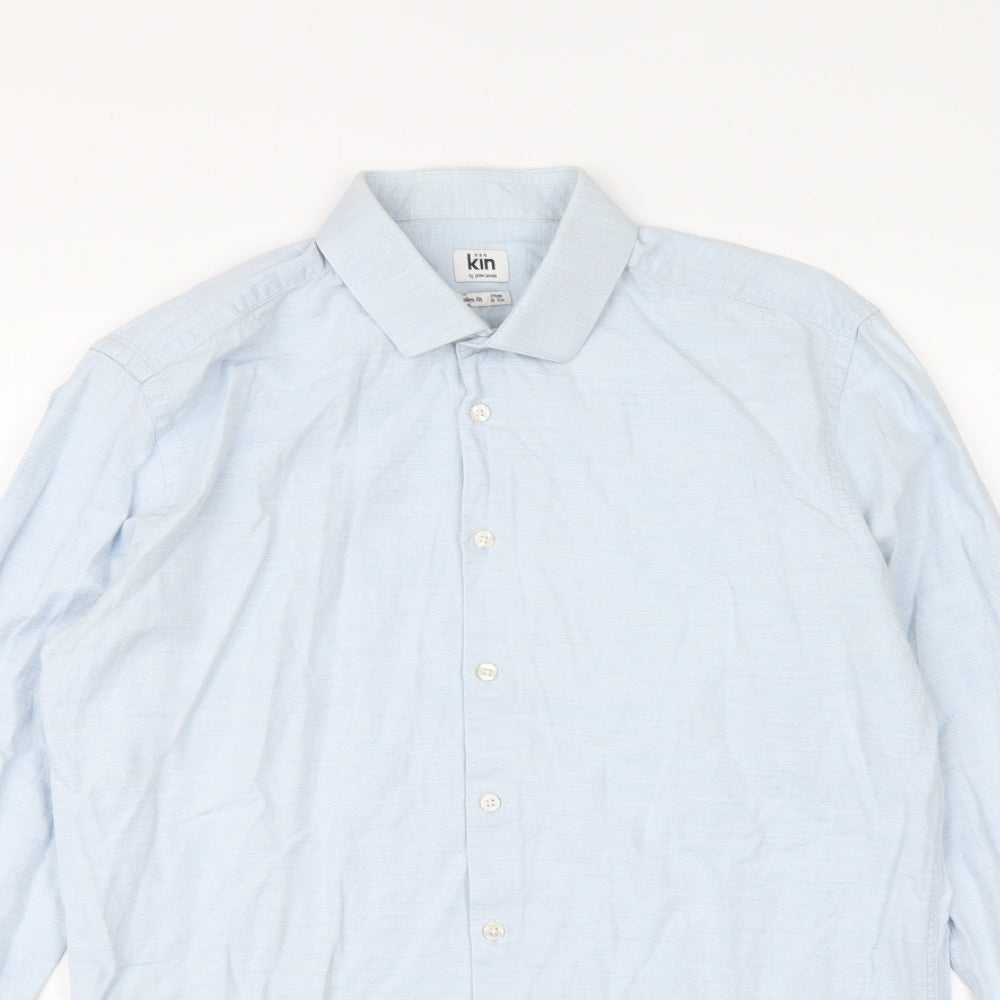 John Lewis Mens Blue Cotton Button-Up Size 15.5 Collared Button
