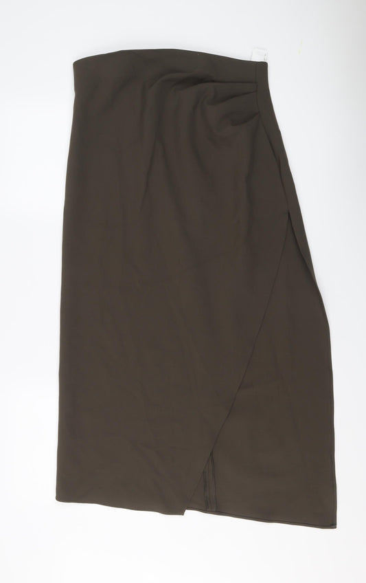 Zara Womens Green Viscose A-Line Skirt Size XL Zip
