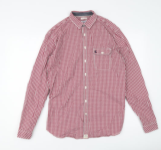 Joules Mens Red Check Cotton Button-Up Size S Collared Button