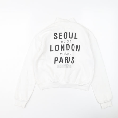 H&M Girls White Cotton Pullover Sweatshirt Size 11-12 Years Zip - Seoul London Paris