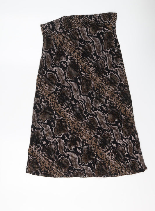 Zara Womens Brown Animal Print Viscose A-Line Skirt Size M - Snakeskin pattern