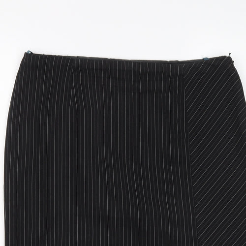 NEXT Womens Black Striped Polyester A-Line Skirt Size 14 Zip