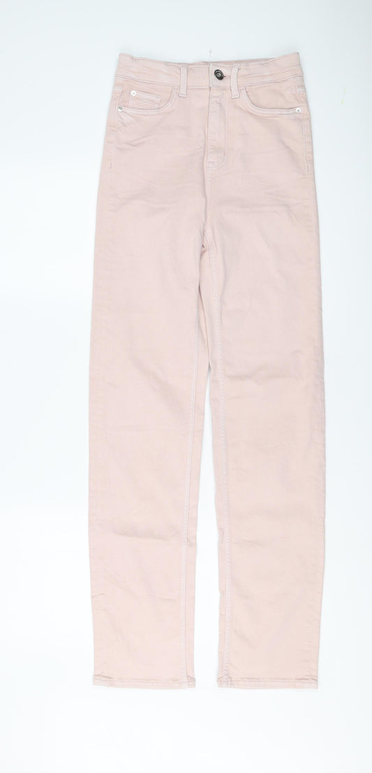 Marks and Spencer Womens Pink Cotton Straight Jeans Size 6 L31 in Regular Button