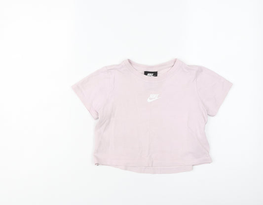 Nike Girls Purple Cotton Cropped T-Shirt Size 8-9 Years Round Neck Pullover