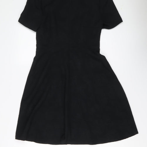 Marks and Spencer Womens Black Geometric Polyester Shift Size 10 Round Neck Zip