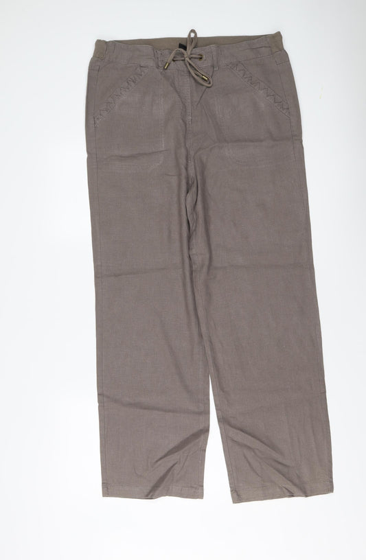 Yours Womens Brown Linen Trousers Size 14 L29 in Regular Drawstring