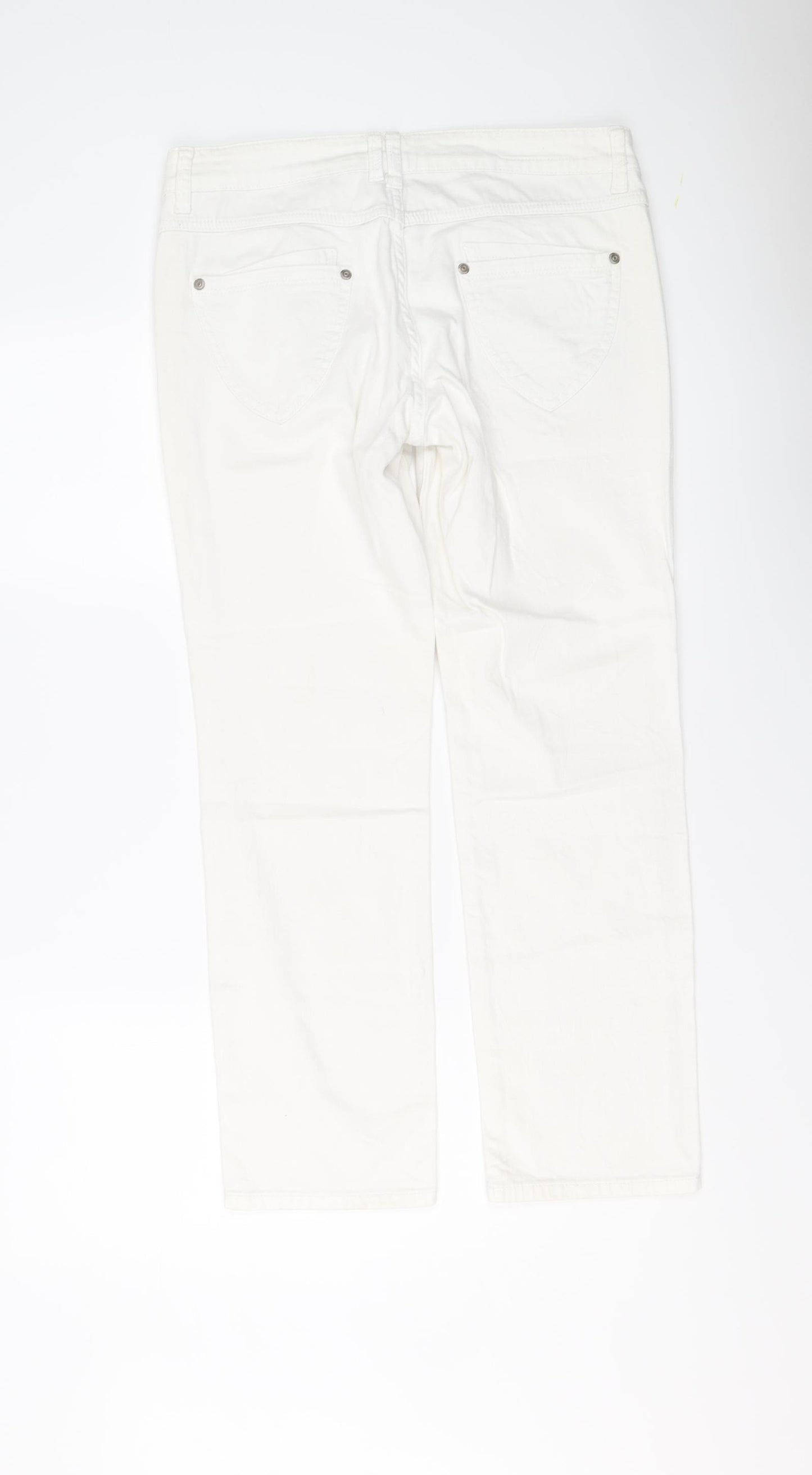 Indigo Womens White Cotton Straight Jeans Size 12 L27 in Regular Button