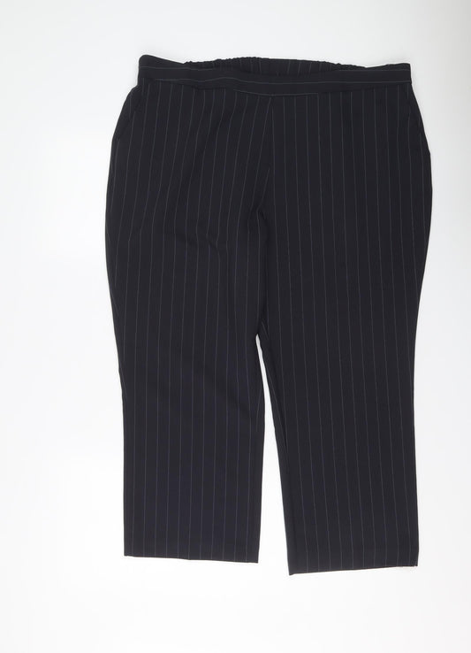 Bonmarché Womens Blue Striped Polyester Capri Trousers Size 20 L24 in Regular