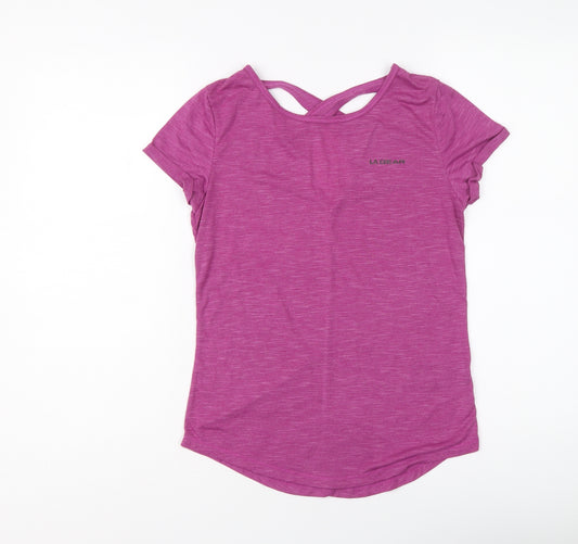 LA Gear Womens Purple Geometric Polyester Basic T-Shirt Size 8 Round Neck