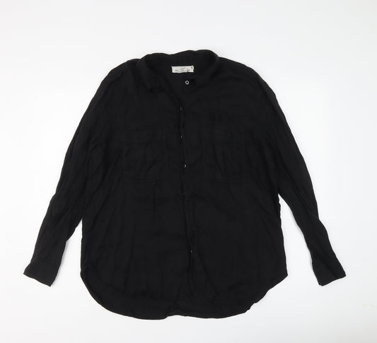 H&M Womens Black Lyocell Basic Button-Up Size 12 Round Neck