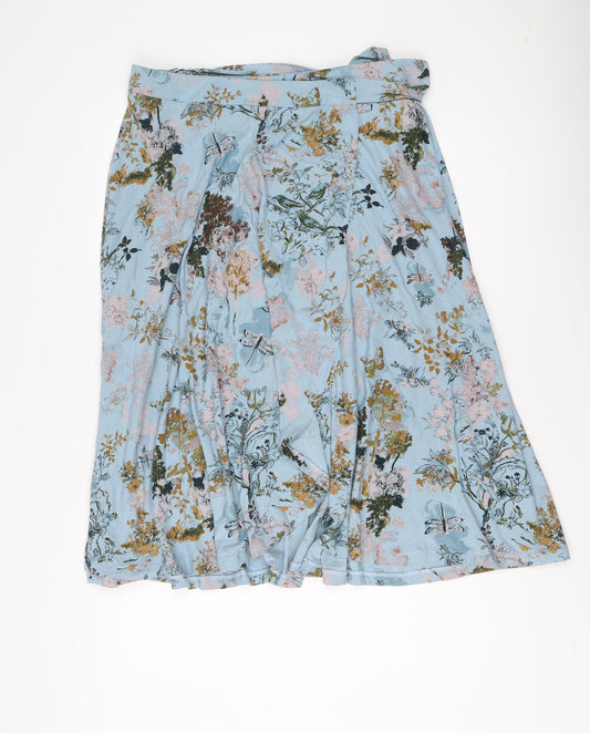 NEXT Womens Blue Geometric Viscose Wrap Skirt Size 10 Tie - Bird flower pattern