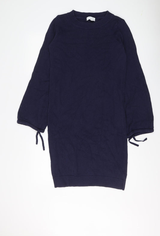 White Label Womens Blue Cotton Jumper Dress Size 8 Round Neck Pullover