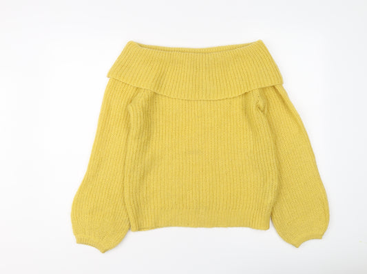 VERO MODA Womens Yellow Boat Neck Acrylic Pullover Jumper Size M