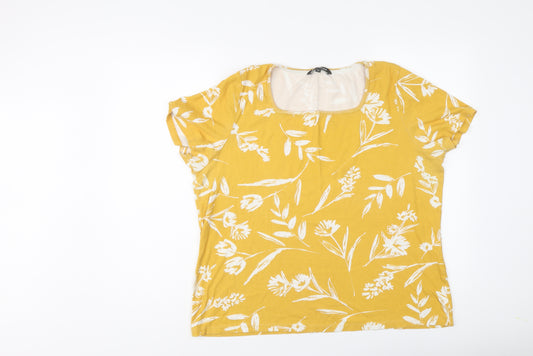 Bonmarché Womens Yellow Geometric Cotton Basic T-Shirt Size 20 Square Neck