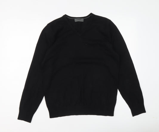 Burton Mens Black V-Neck Cotton Pullover Jumper Size S Long Sleeve