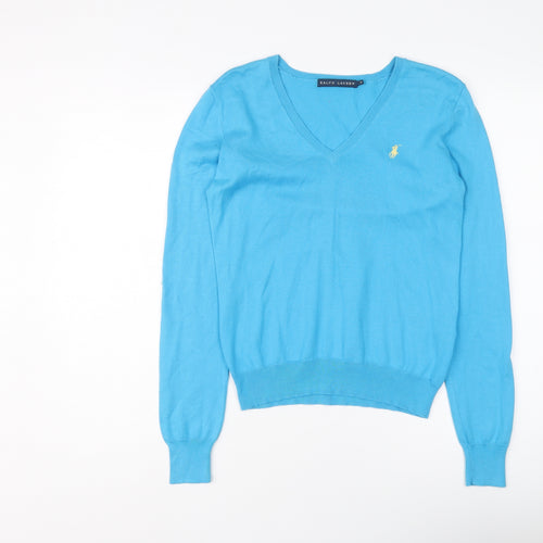 Polo Ralph Lauren Womens Blue V-Neck Cotton Pullover Jumper Size M