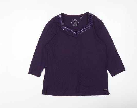 TIGI Womens Purple Viscose Basic Blouse Size 10 Round Neck