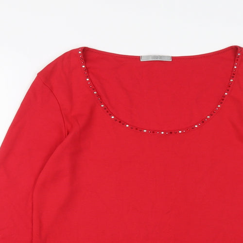 Marks and Spencer Womens Red Cotton Basic Blouse Size 14 Round Neck