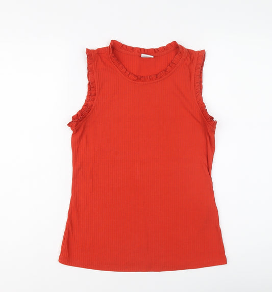 Jacqueline De Yong Womens Red Polyester Basic Tank Size S Round Neck