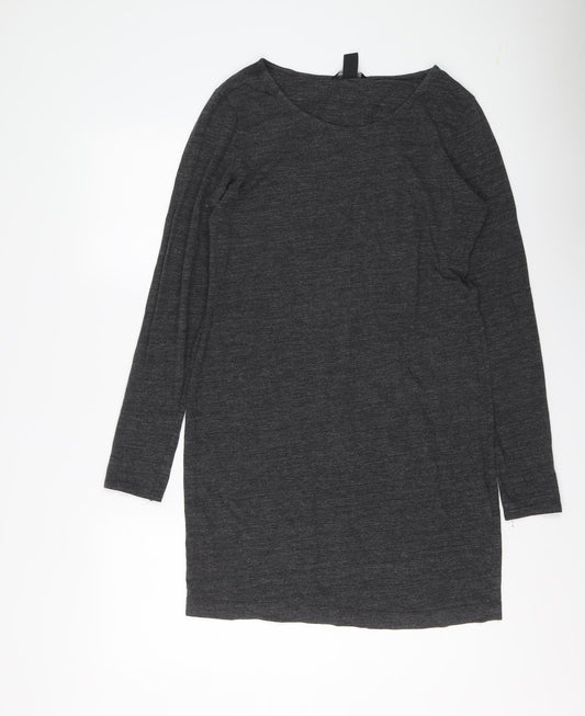 H&M Womens Grey Viscose Jumper Dress Size L Round Neck Pullover