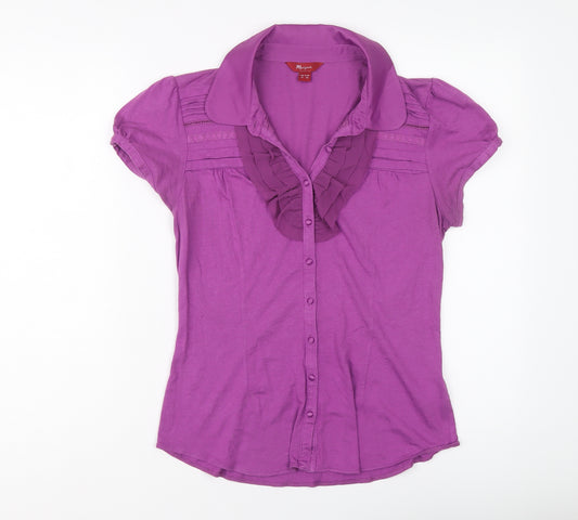 Monsoon Womens Purple Cotton Basic Button-Up Size 10 Collared