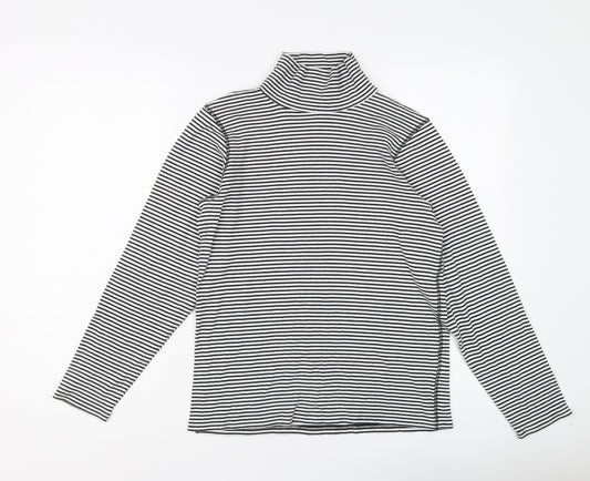 John Lewis Womens Black Striped Lyocell Basic T-Shirt Size 16 High Neck