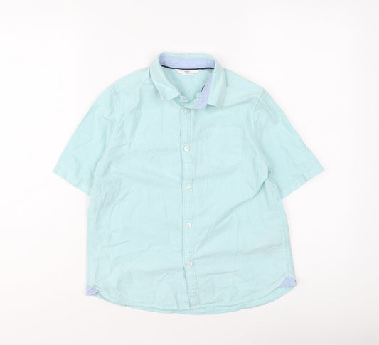Marks and Spencer Boys Blue Cotton Basic Button-Up Size 8-9 Years Collared Button