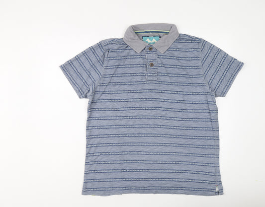 MANTARAY PRODUCTS Mens Blue Striped Cotton Polo Size L Collared Button