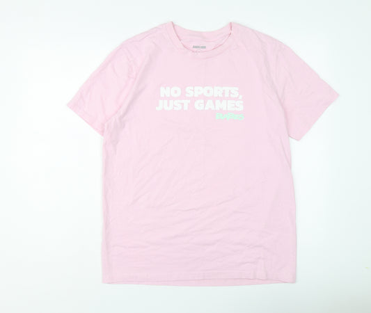 BABES.LAND Womens Pink Cotton Basic T-Shirt Size L Round Neck - No Sports, Just Games