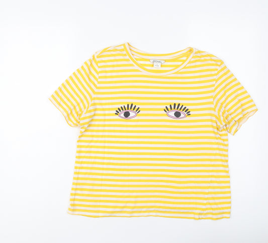 Monki Womens Yellow Striped Cotton Basic T-Shirt Size S Round Neck - Eye Print