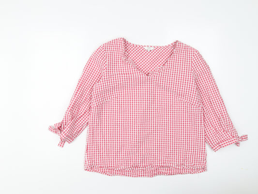 Cotton Traders Womens Pink Geometric Cotton Basic Blouse Size 12 V-Neck