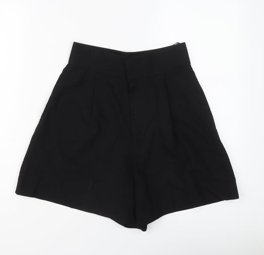 Zara Womens Black Viscose Paperbag Shorts Size XS L5 in Regular Button