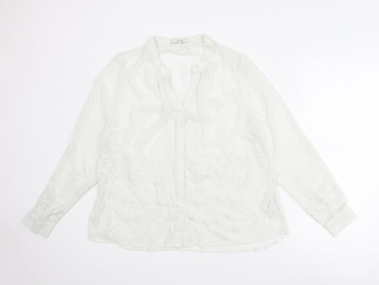 NEXT Womens White Polyester Basic Button-Up Size 14 V-Neck