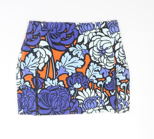 Topshop Womens Multicoloured Geometric Cotton Mini Skirt Size 8 Zip