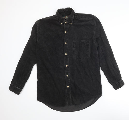 Greatland Apparel Mens Black Cotton Button-Up Size S Collared Button