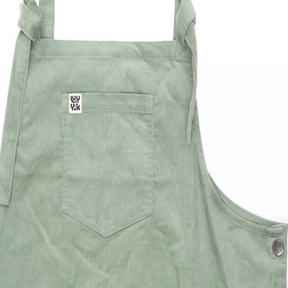 Lucy & Yak Womens Green Cotton Pinafore/Dungaree Dress Size 26 Square Neck Button