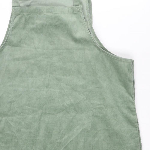 Lucy & Yak Womens Green Cotton Pinafore/Dungaree Dress Size 26 Square Neck Button