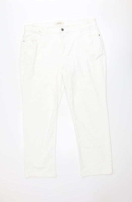 Marks and Spencer Womens White Cotton Straight Jeans Size 20 Regular Zip