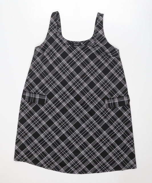 New Look Maternity Womens Black Plaid Polyester Pinafore/Dungaree Dress Size 12 Square Neck Pullover