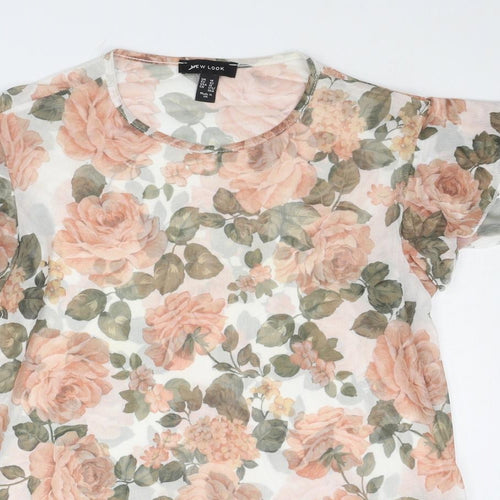 New Look Womens Multicoloured Floral Polyester Basic T-Shirt Size 14 Round Neck