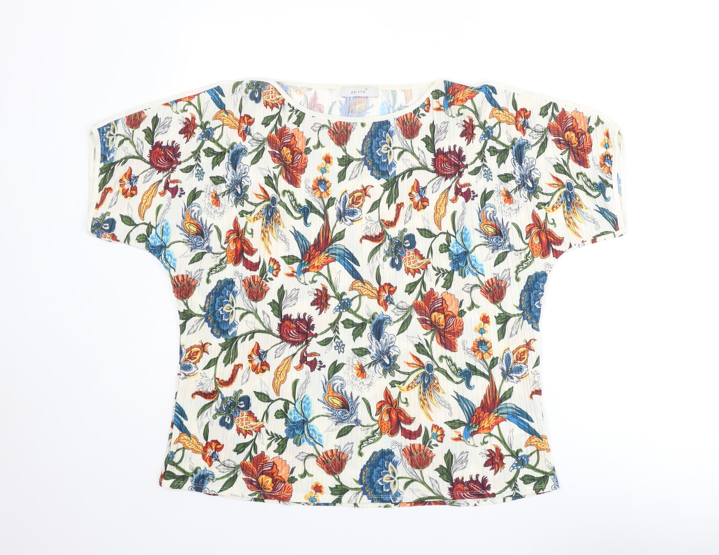 Per Una Womens Multicoloured Floral Polyester Basic T-Shirt Size 12 Round Neck