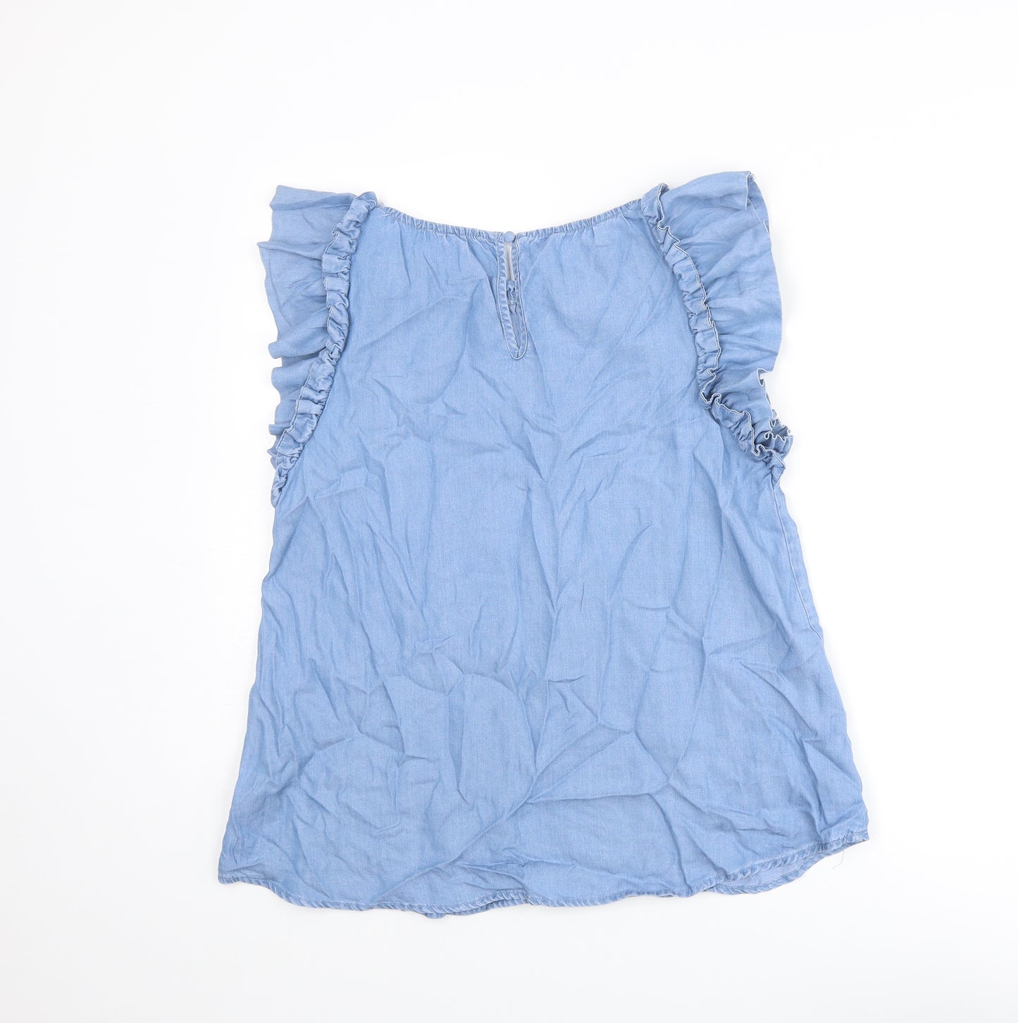 MINE Womens Blue Lyocell Basic T-Shirt Size L Round Neck