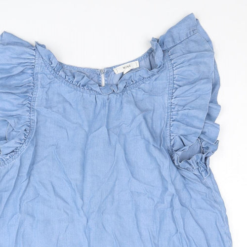 MINE Womens Blue Lyocell Basic T-Shirt Size L Round Neck