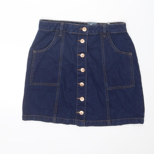 Papaya Womens Blue Cotton A-Line Skirt Size 8 Button