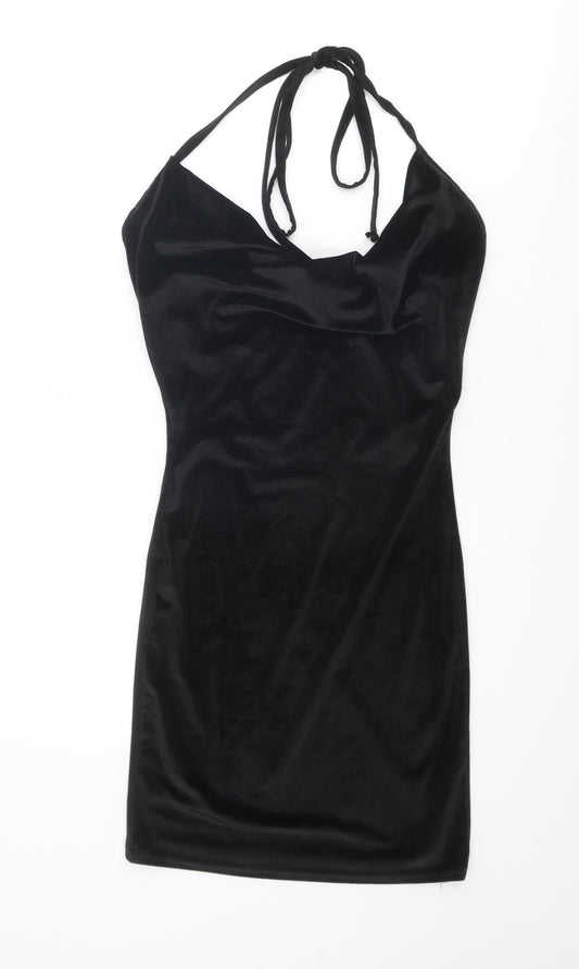 Missguided Womens Black Polyester Slip Dress Size 4 Halter Tie