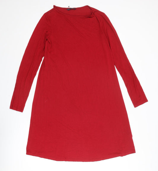 Marks and Spencer Womens Red Viscose Jumper Dress Size 14 Round Neck Pullover